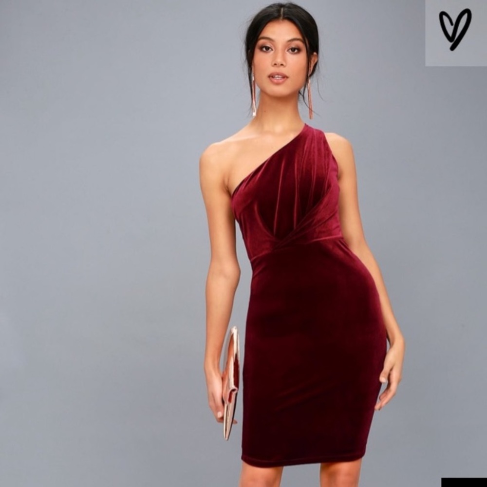 One Shoulder Red Velvet Cocktail Dress